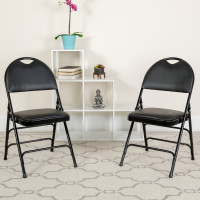Flash Furniture 2-HA-MC705AV-3-BK-GG 2 Pk. HERCULES Series Ultra-Premium Triple Braced Black Vinyl Metal Folding Chair with Easy-Carry Handle